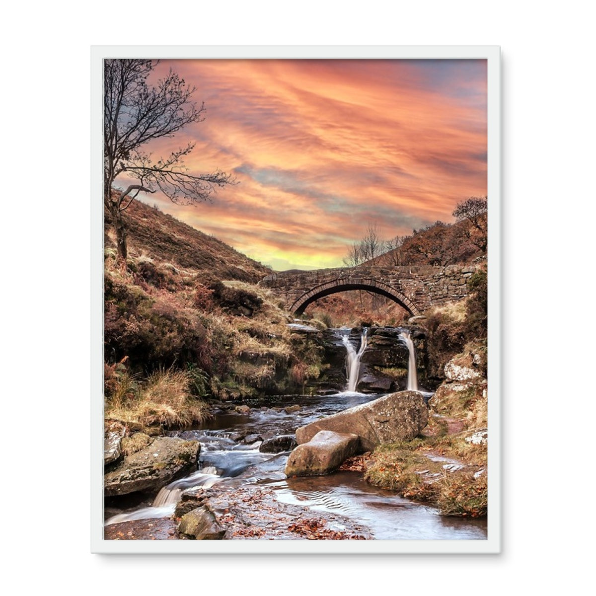 Three Shires Head Waterfall & Packhorse Bridge Framed Photo Tile
