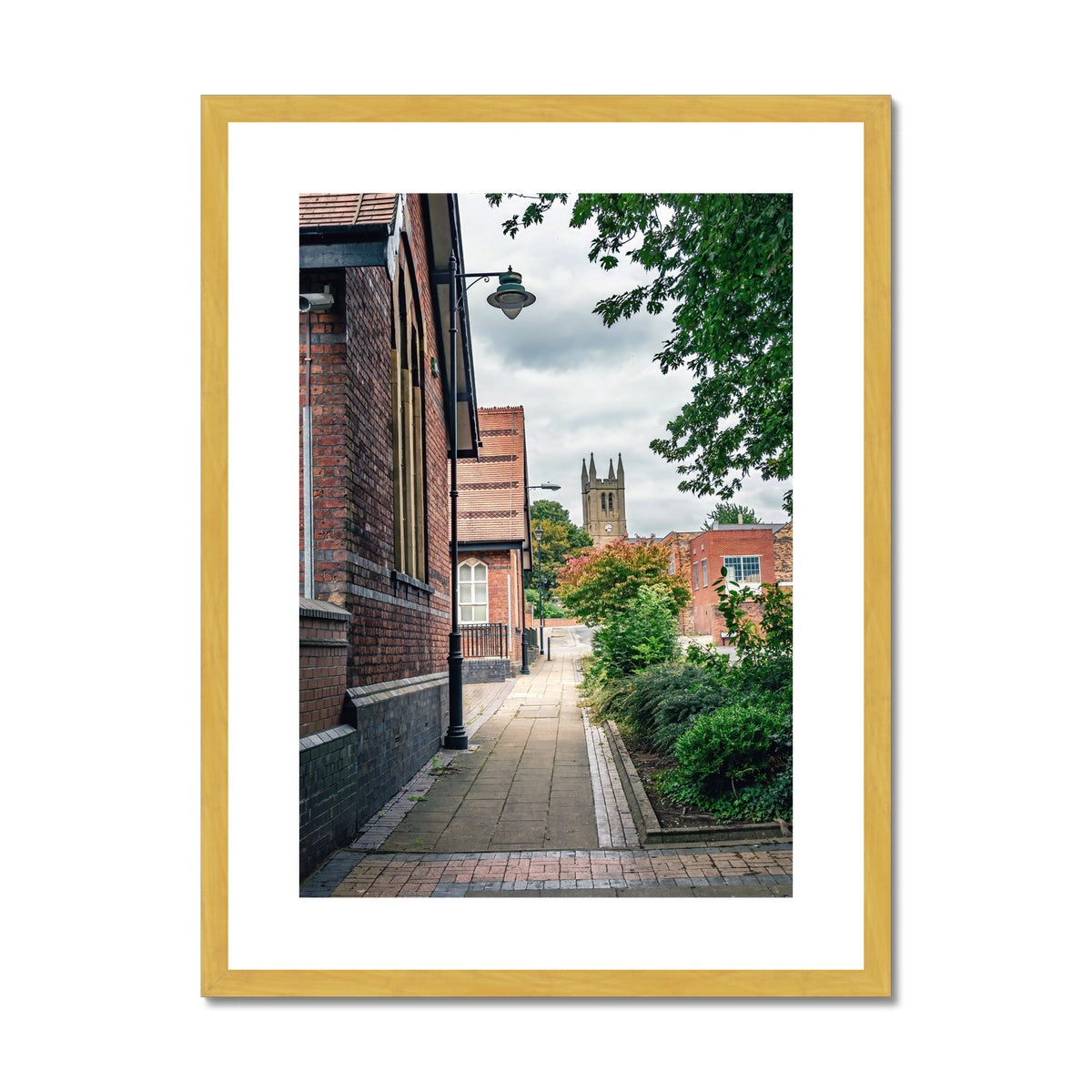 St James' Church from Webberley Lane, Longton Antique Framed & Mounted Print