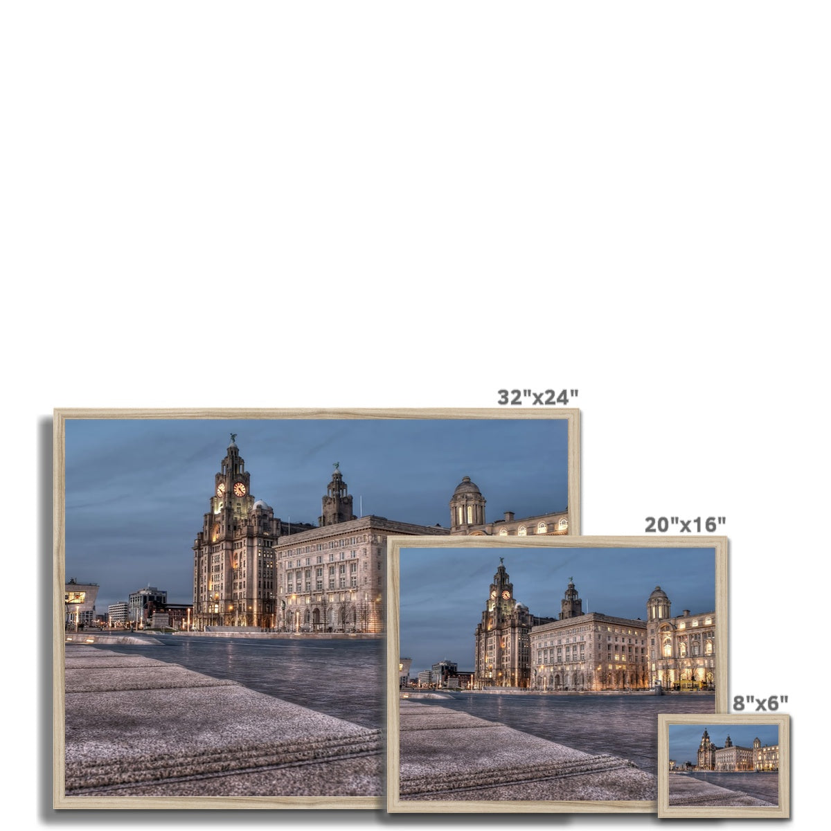 The Liver Buildings: A Liverpool Icon at Twilight Budget Framed Poster