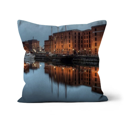 Dusk at Merseyside Maritime Museum Cushion