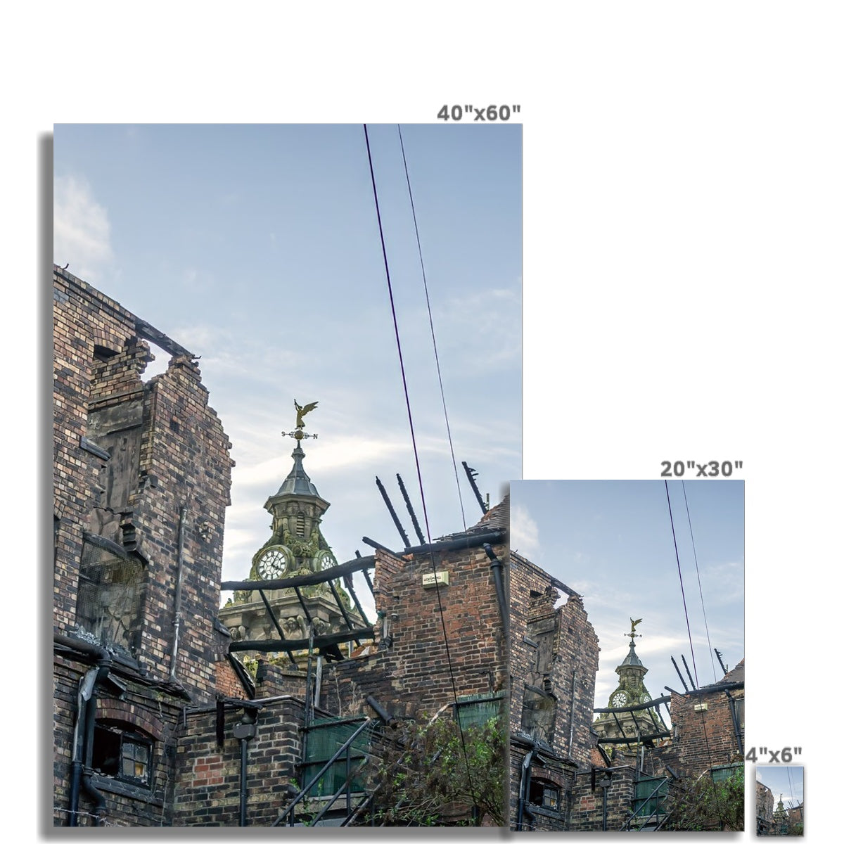 Burslem Town Hall, viewed through the ruin of The Leopard, Burslem Hahnemühle Photo Rag Print