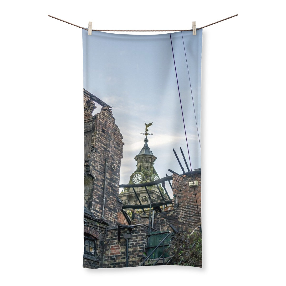 Burslem Town Hall, viewed through the ruin of The Leopard, Burslem Towel