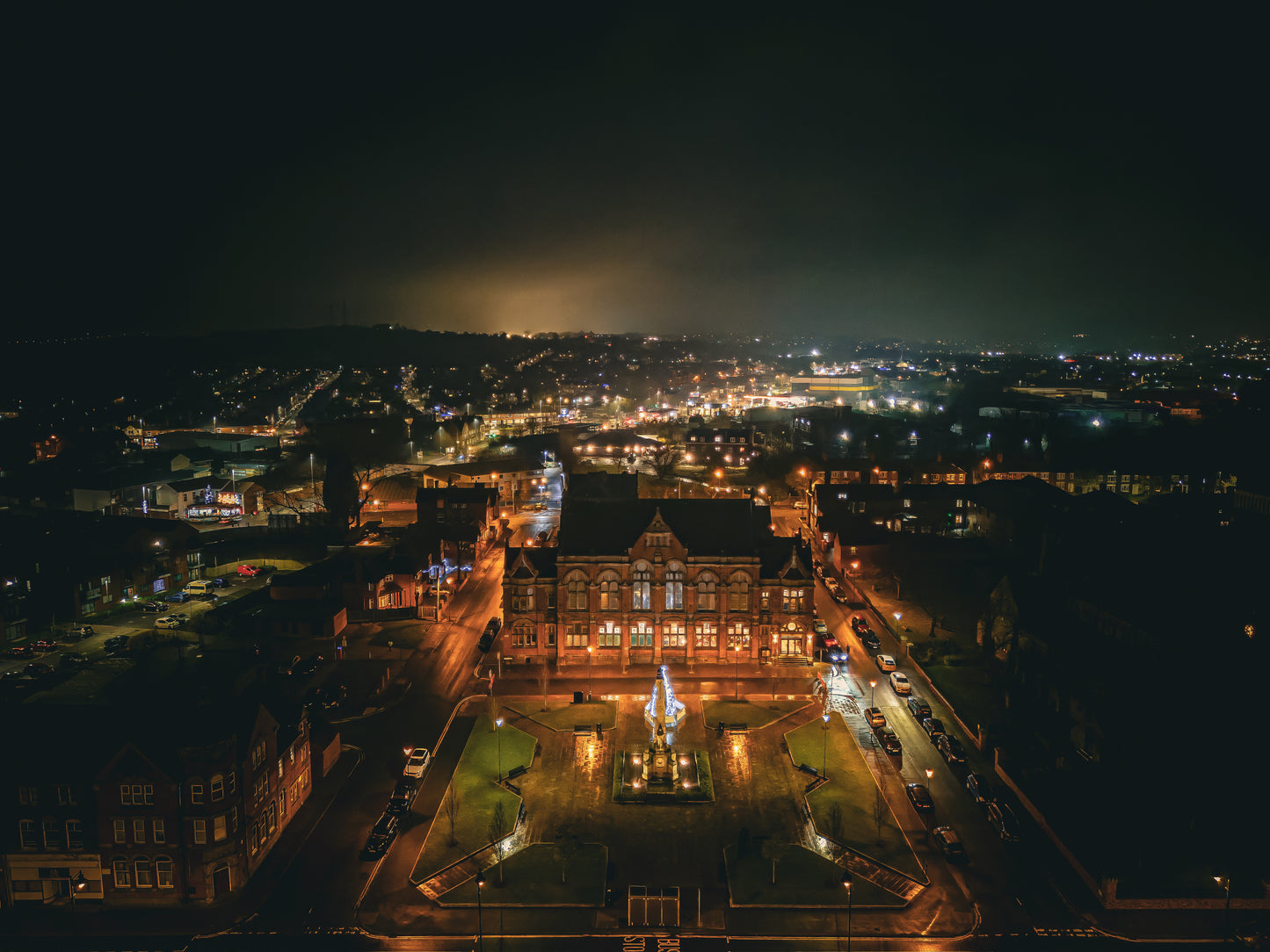 Fenton Town Hall and Albert Square at Night