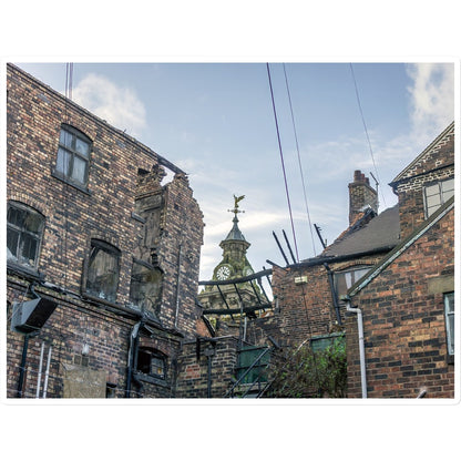 Burslem Town Hall, viewed through the ruin of The Leopard, Burslem Sticker