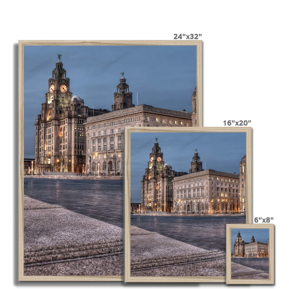 The Liver Buildings: A Liverpool Icon at Twilight Budget Framed Poster