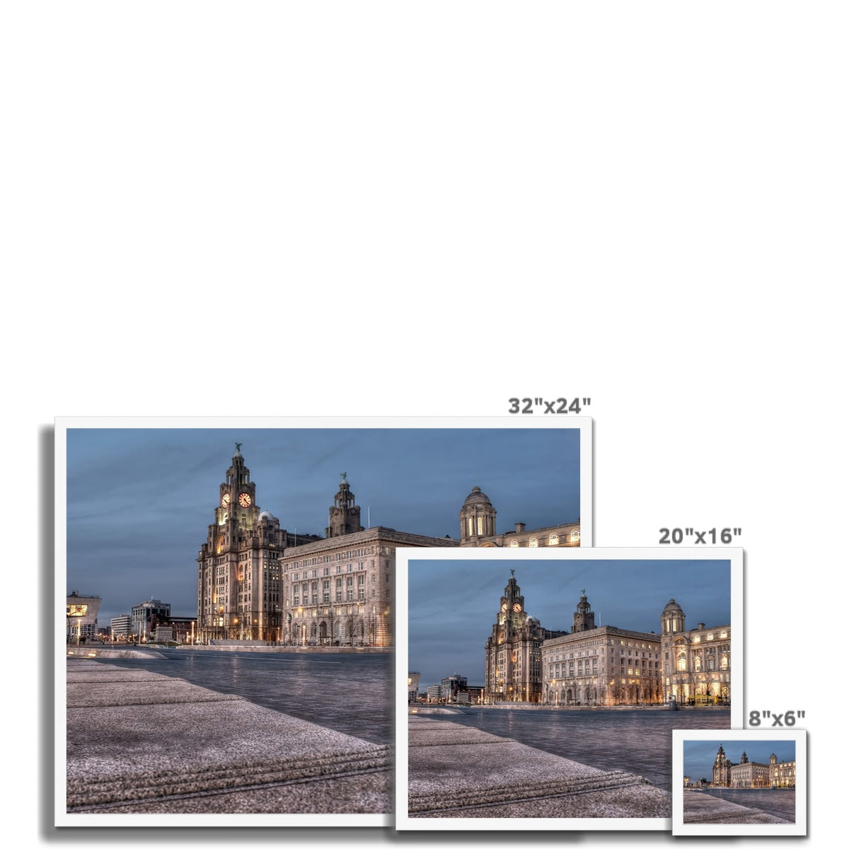 The Liver Buildings: A Liverpool Icon at Twilight Budget Framed Poster