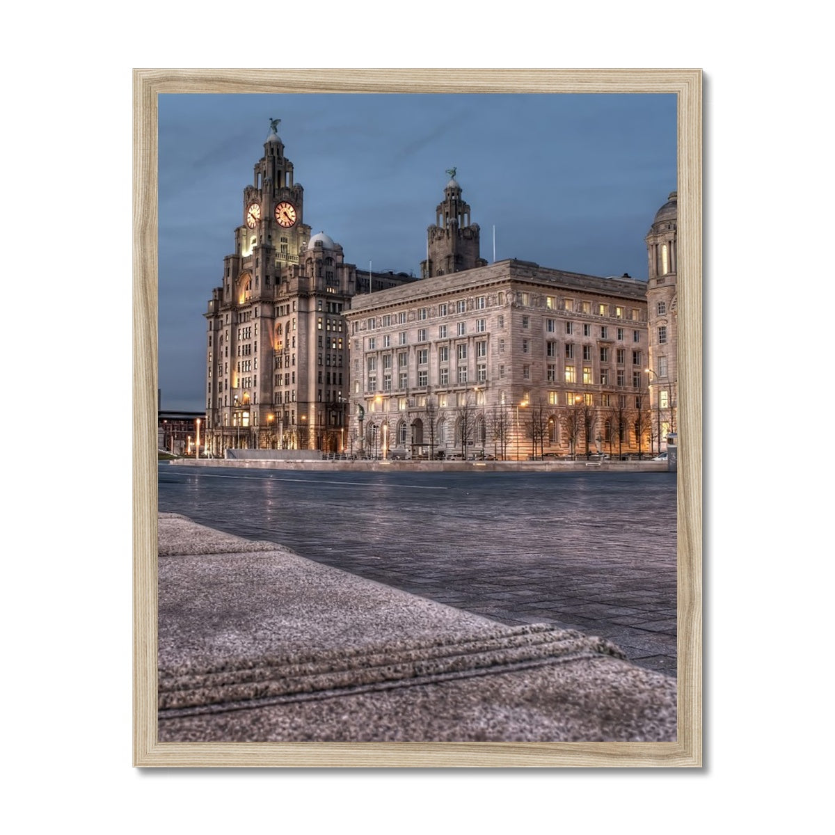The Liver Buildings: A Liverpool Icon at Twilight Budget Framed Poster