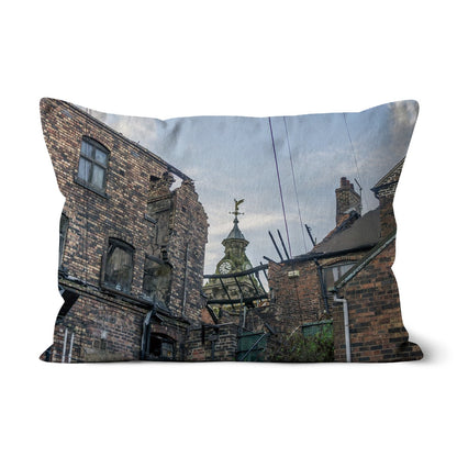 Burslem Town Hall, viewed through the ruin of The Leopard, Burslem Cushion