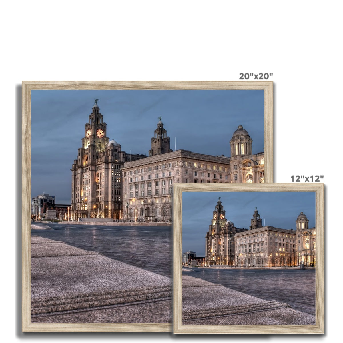 The Liver Buildings: A Liverpool Icon at Twilight Budget Framed Poster