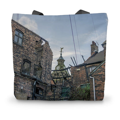 Burslem Town Hall, viewed through the ruin of The Leopard, Burslem Canvas Tote Bag