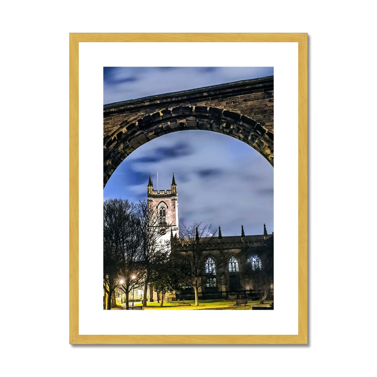 Stoke Minster at Night Antique Framed & Mounted Print