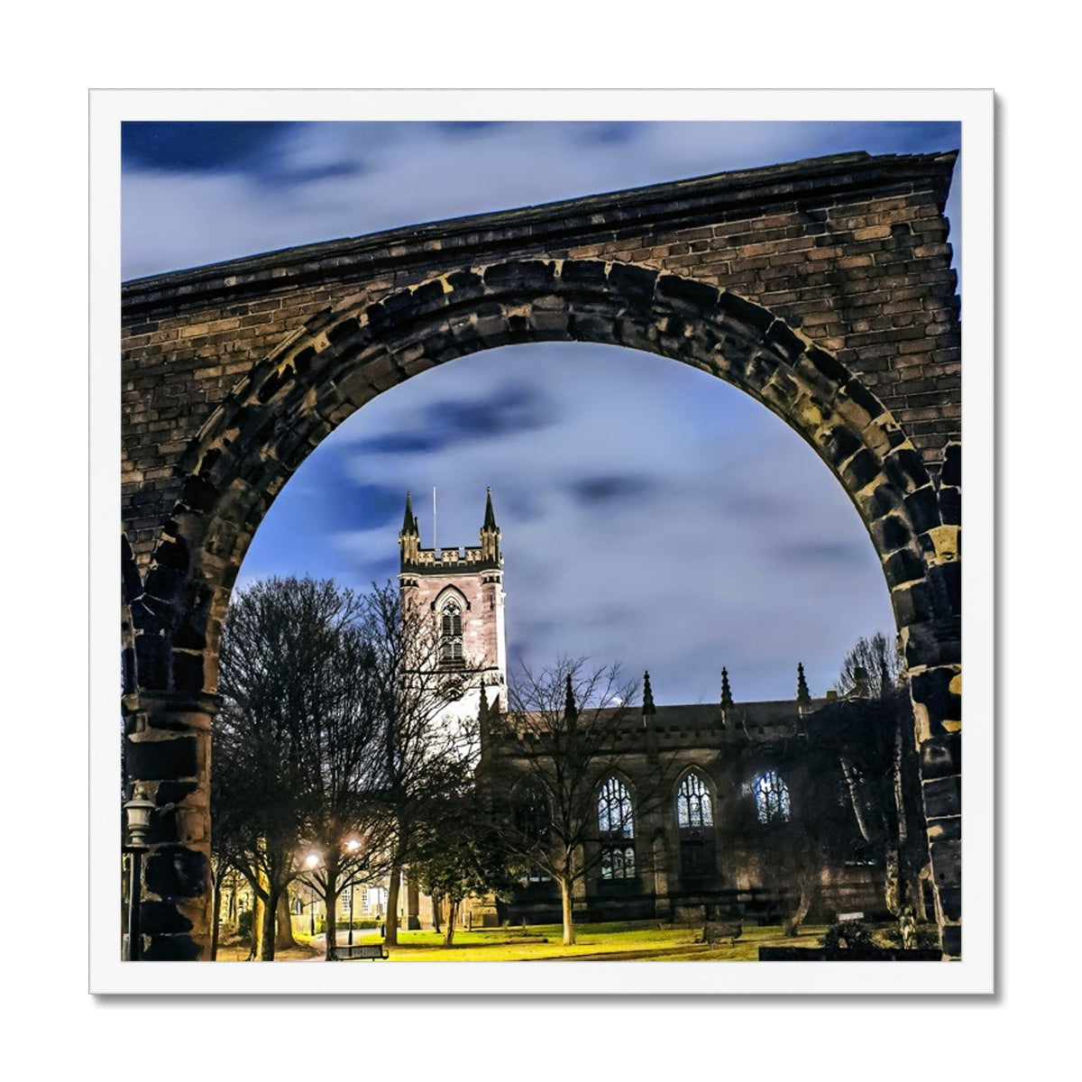 Stoke Minster at Night Budget Framed Poster