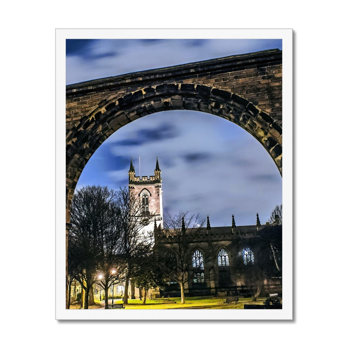 Stoke Minster at Night Budget Framed Poster